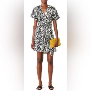 Theory Black & White Floral Tie-Waist Dress | NWOT | Size Small | Retail $345